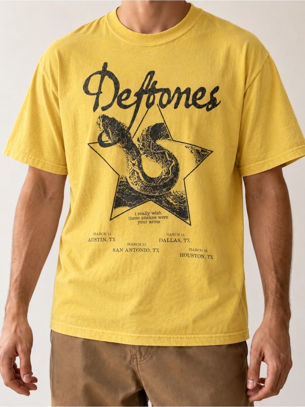 Gildan Yellow Deftones Graphic Tee with Black Print